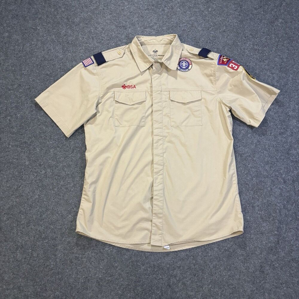 Boy Scouts of America Shirt Mens XL Short Sleeve Button Up Beige Read